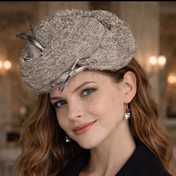 Antique Silver Metallic Hat w Birds main image 7